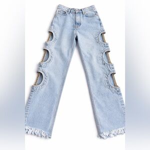 Carmar Los Angeles Cutout Chain Jeans Size 25 Y2K Wide Leg Distressed Denim